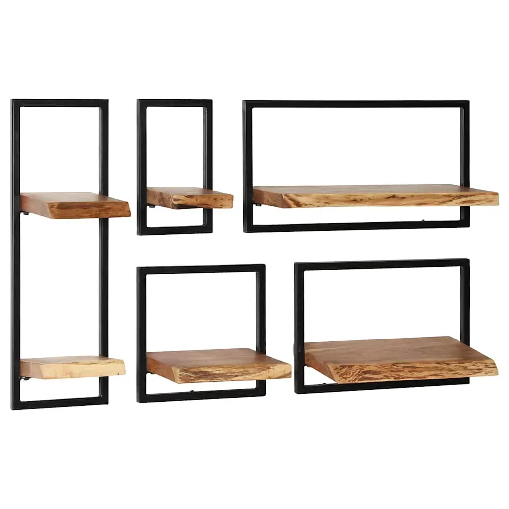 Wall Shelf Set 5 Pieces Solid Acacia Wood and Steel Price