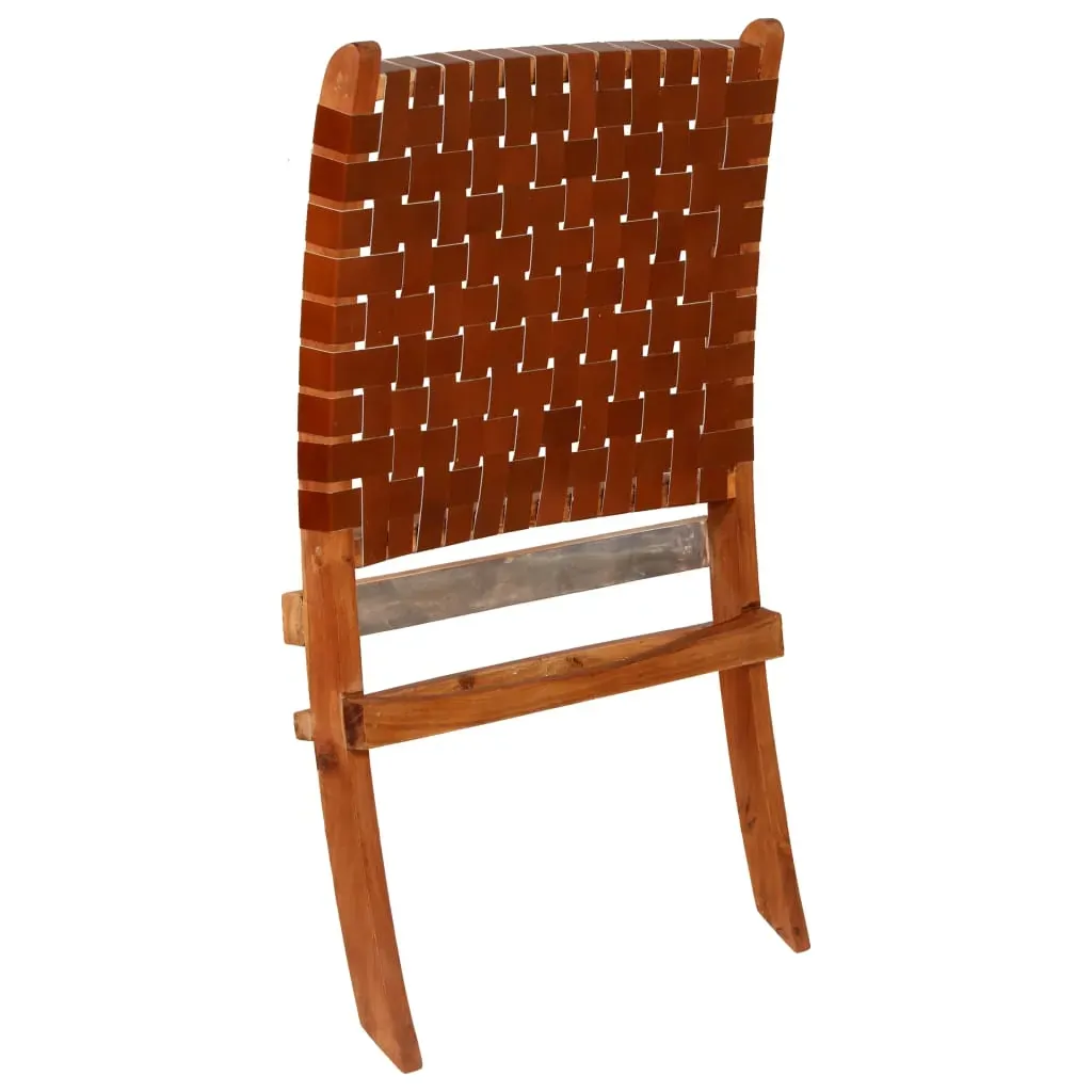 Folding Chair Crossed-Stripe Brown Real Leather Price
