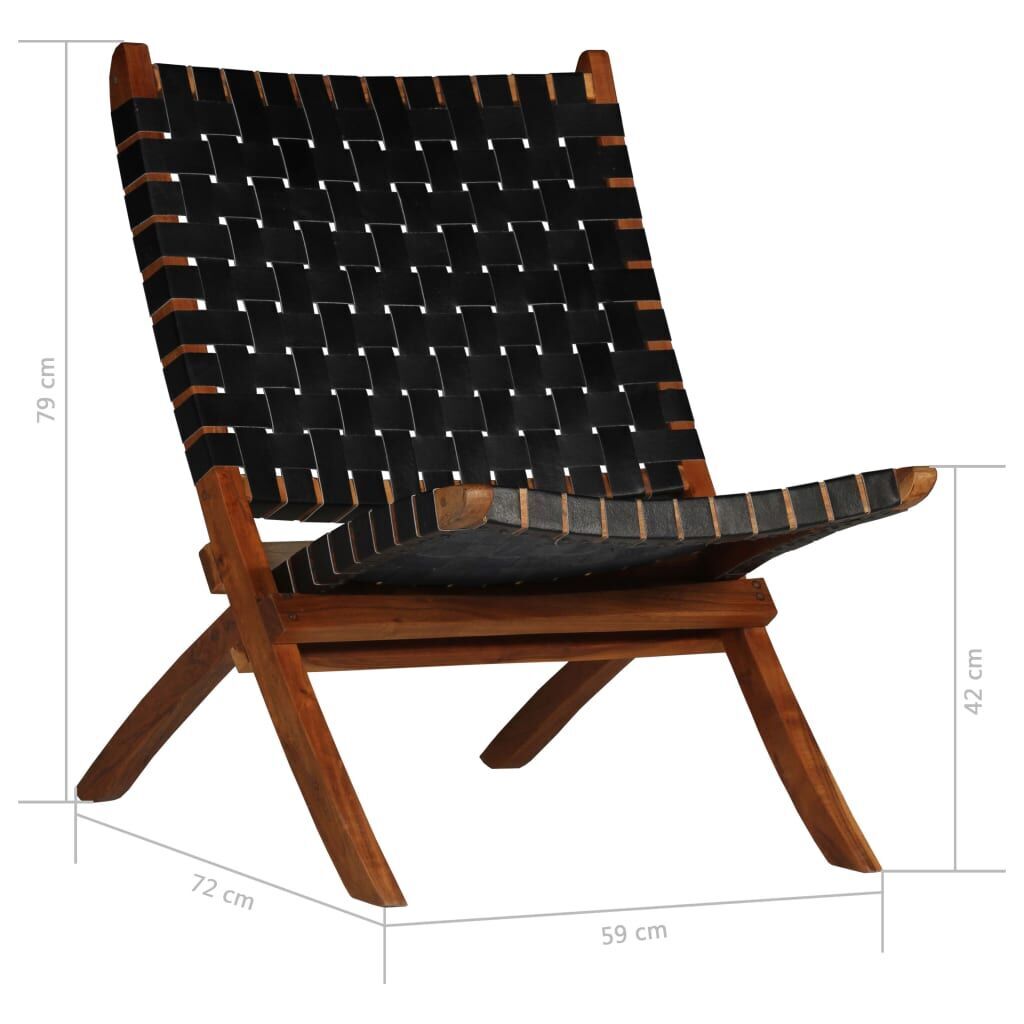 Folding Chair Crossed-Stripe Black Real Leather Price