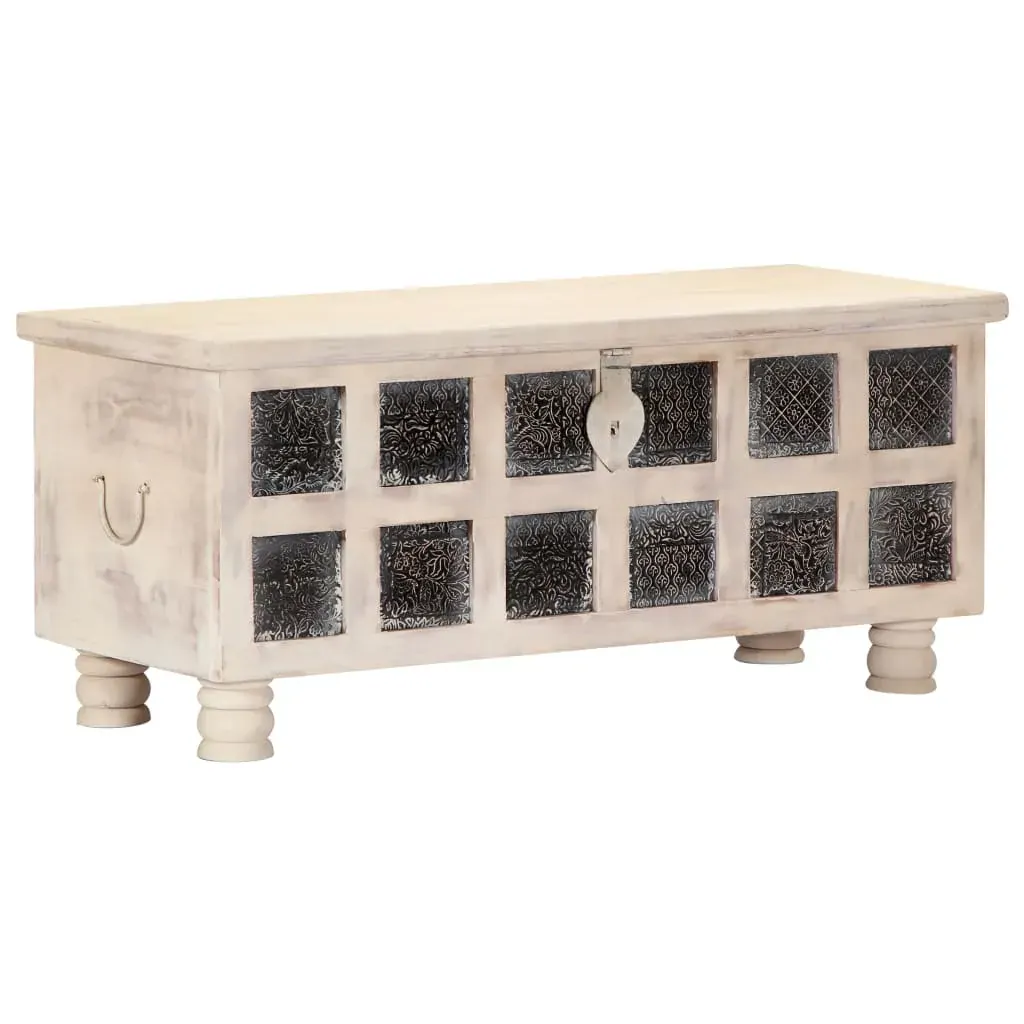 Storage Box White 110x40x45 cm Solid Acacia Wood Price