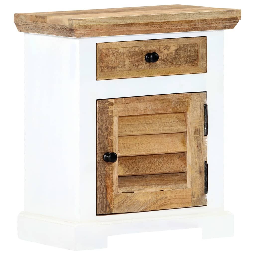 Nightstand White and Brown 40x30x50 cm Solid Rough Mango Wood Price