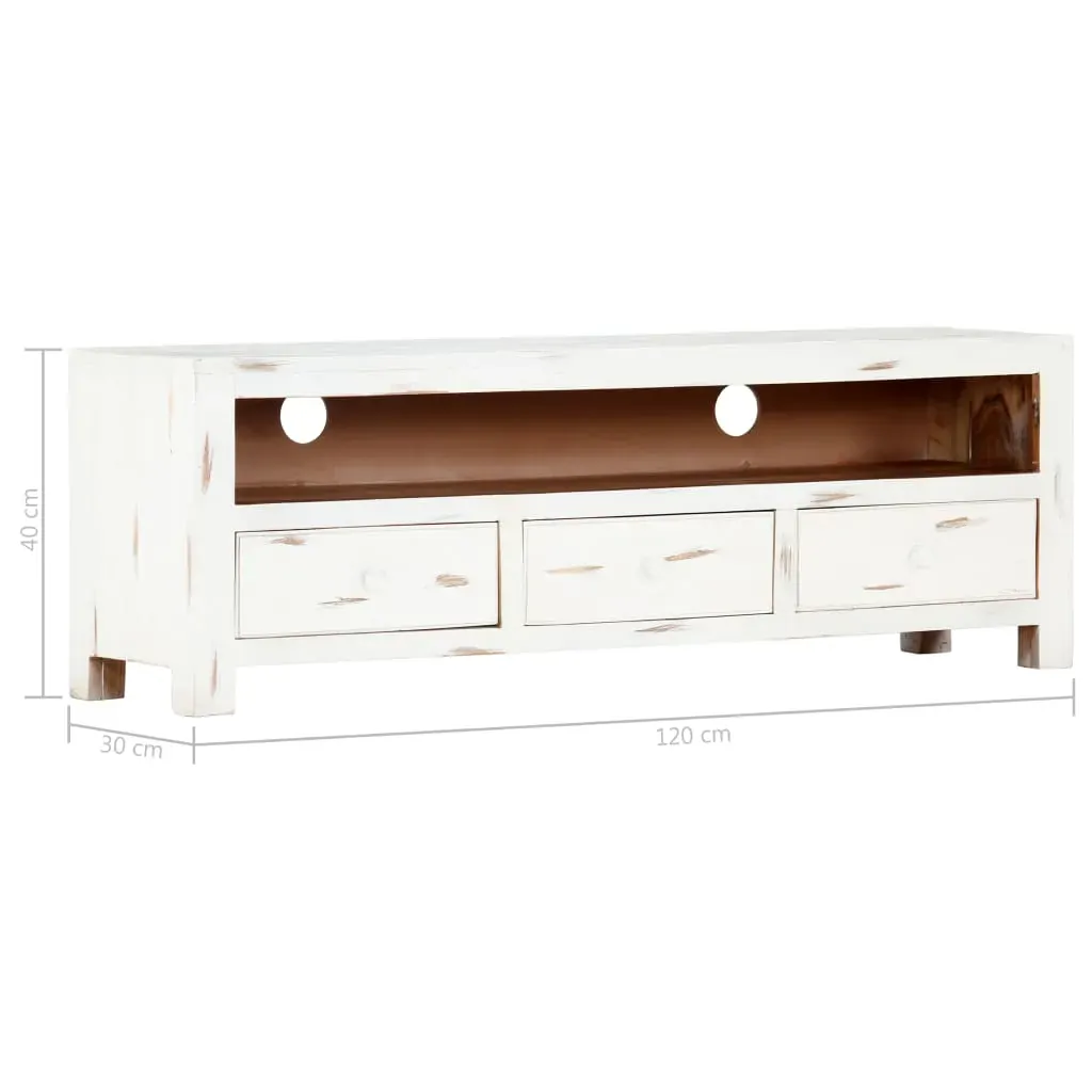 TV Cabinet White 120x30x40 cm Solid Acacia Wood Price