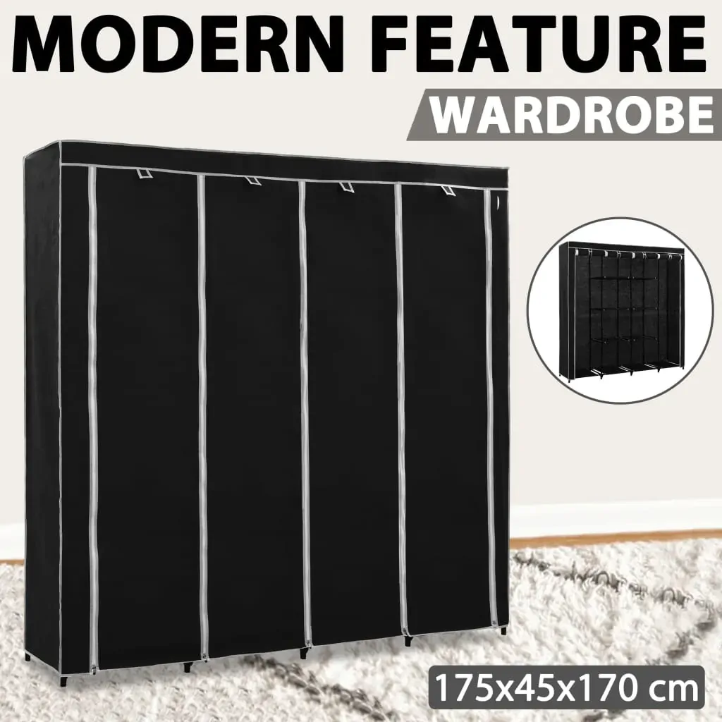 Wardrobe with 4 Compartments Black 175x45x170 cm Price