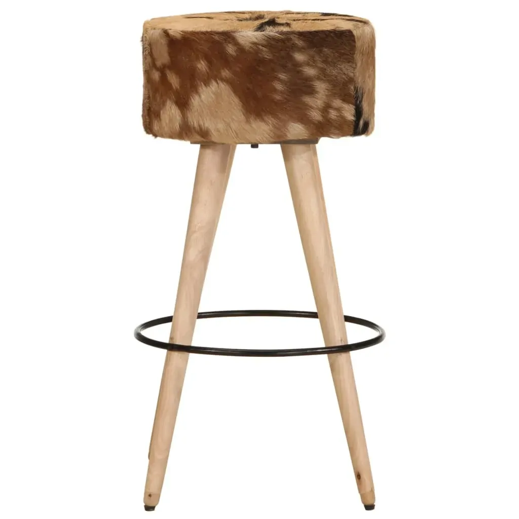 Bar Stools 2 pcs Brown Rough Mango Wood and Real Leather Price