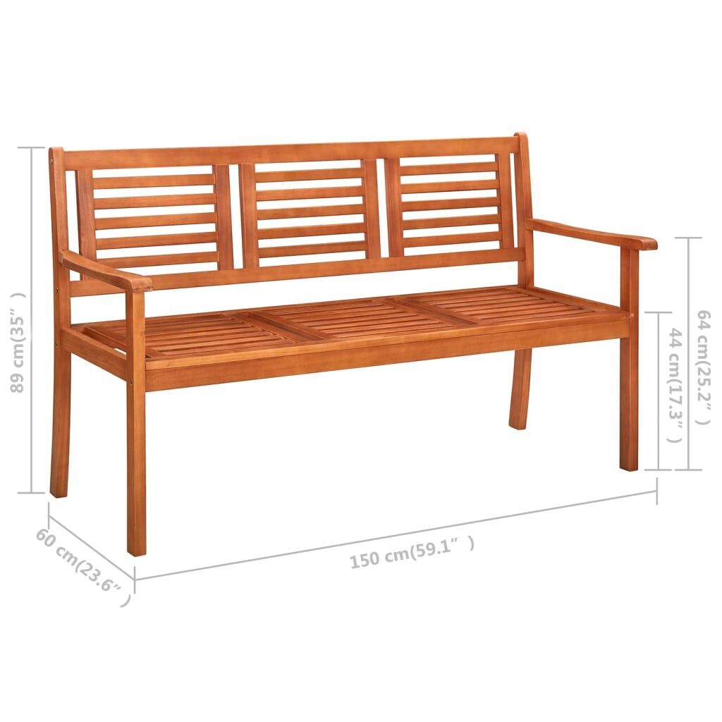 3-Seater Garden Bench with Cushion 150 cm Solid Eucalyptus Wood Price
