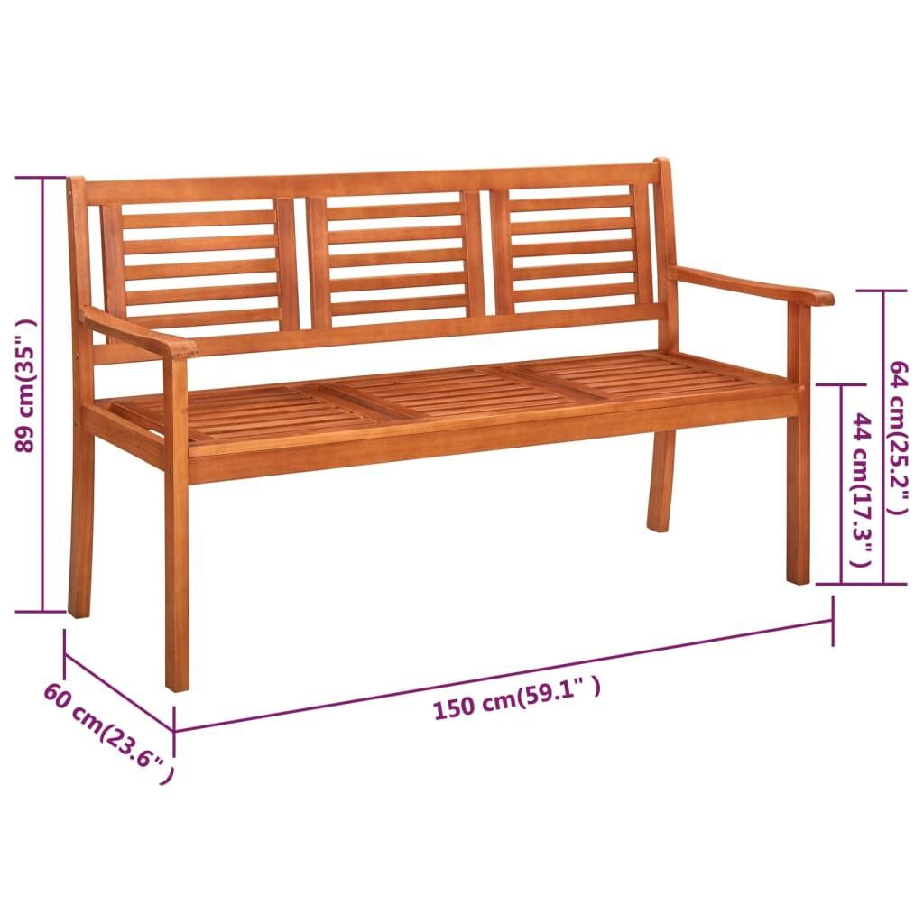 3-Seater Garden Bench with Cushion 150 cm Solid Eucalyptus Wood Price