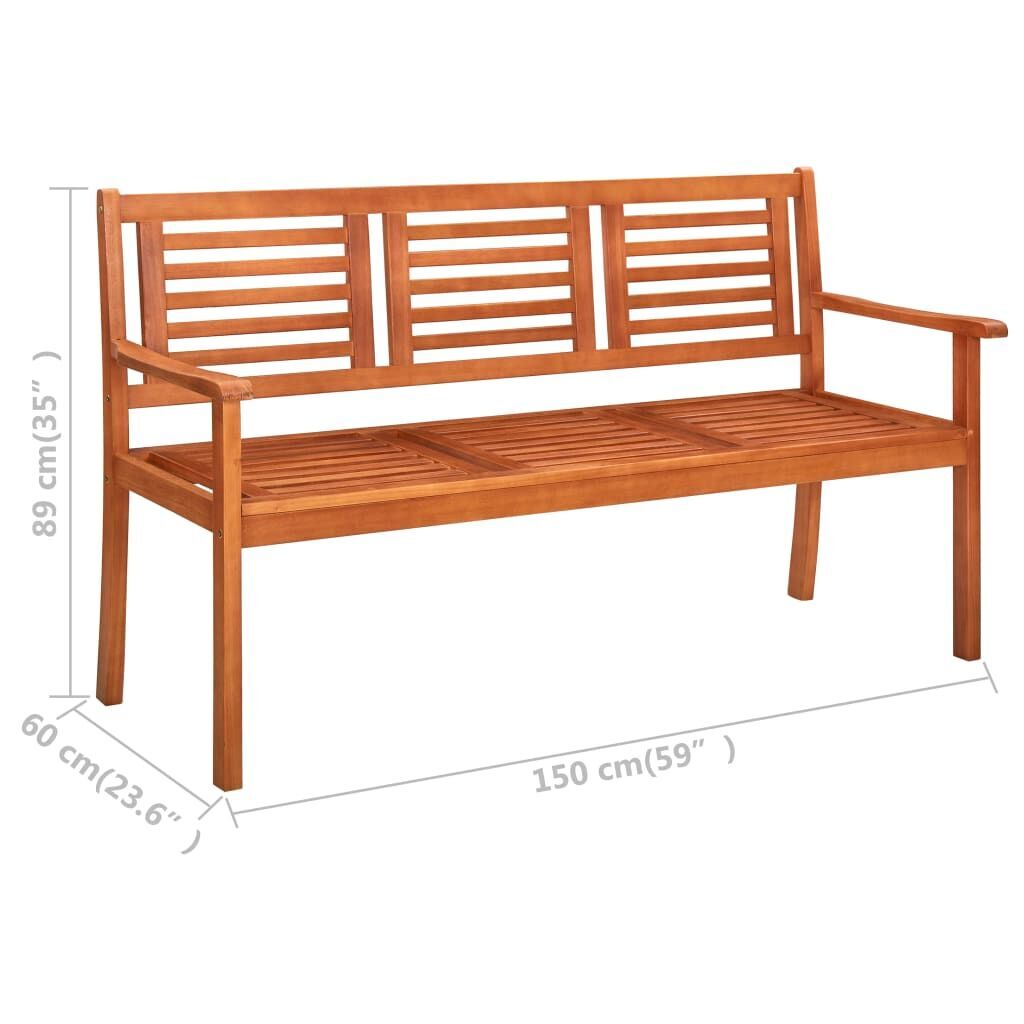 3-Seater Garden Bench with Cushion 150 cm Solid Eucalyptus Wood Price