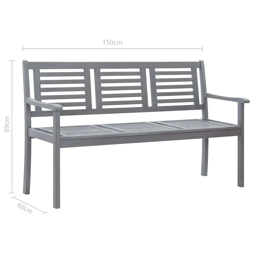 3-Seater Garden Bench with Cushion 150 cm Grey Eucalyptus Wood Price