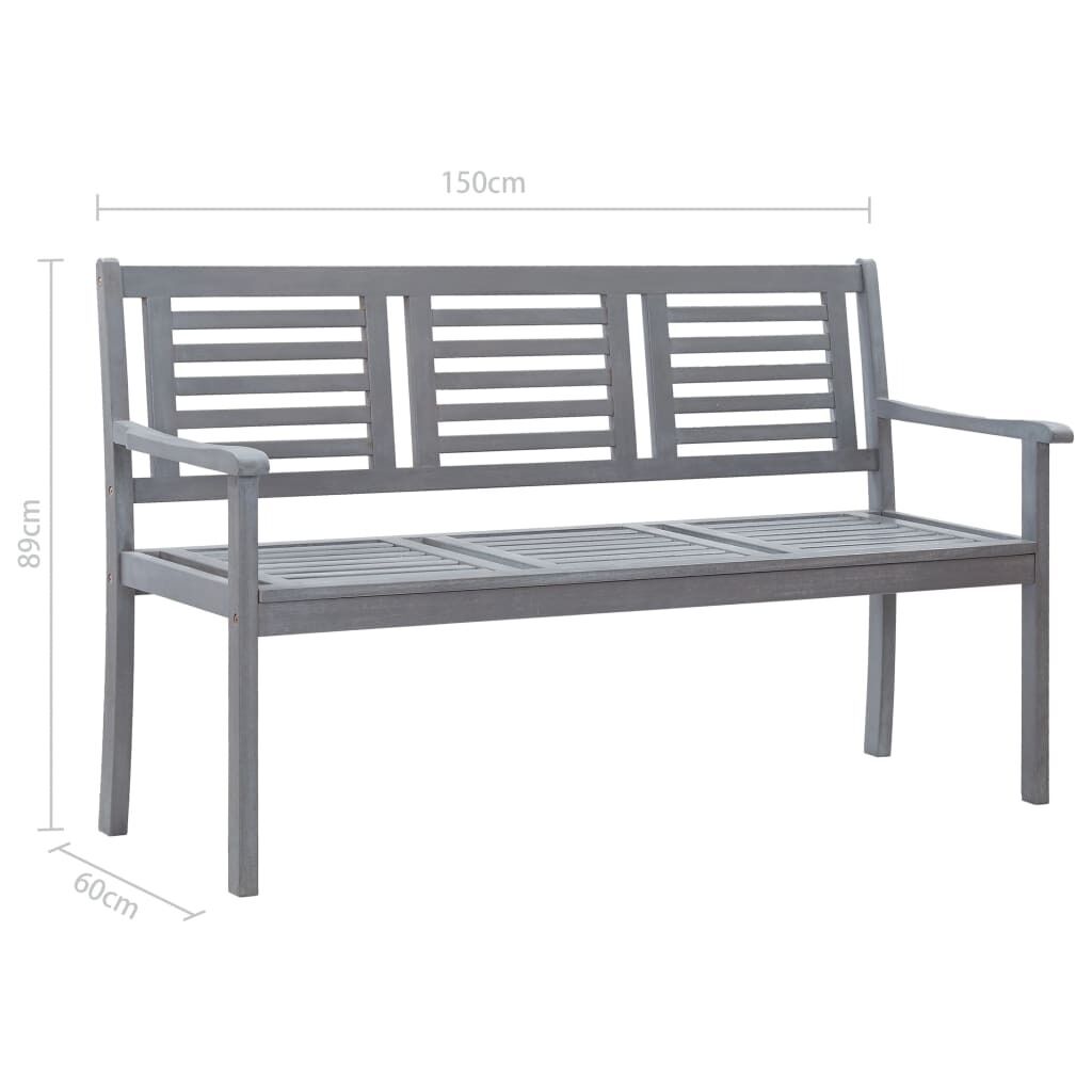 3-Seater Garden Bench with Cushion 150 cm Grey Eucalyptus Wood Price