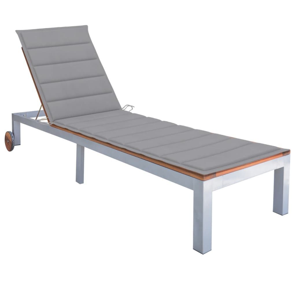 Sun Lounger with Cushion Solid Wood Acacia and Galvanised Steel Price