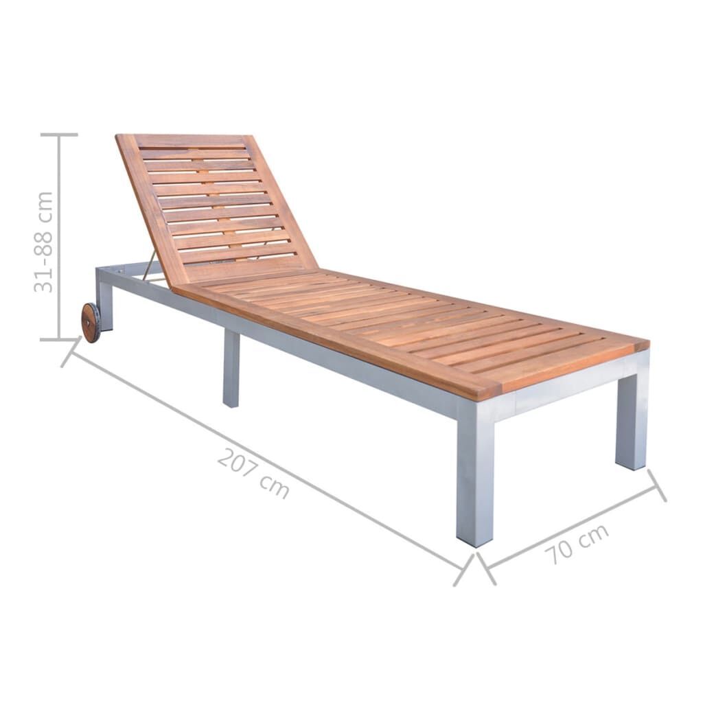 Sun Lounger with Cushion Solid Acacia Wood and Galvanised Steel Price