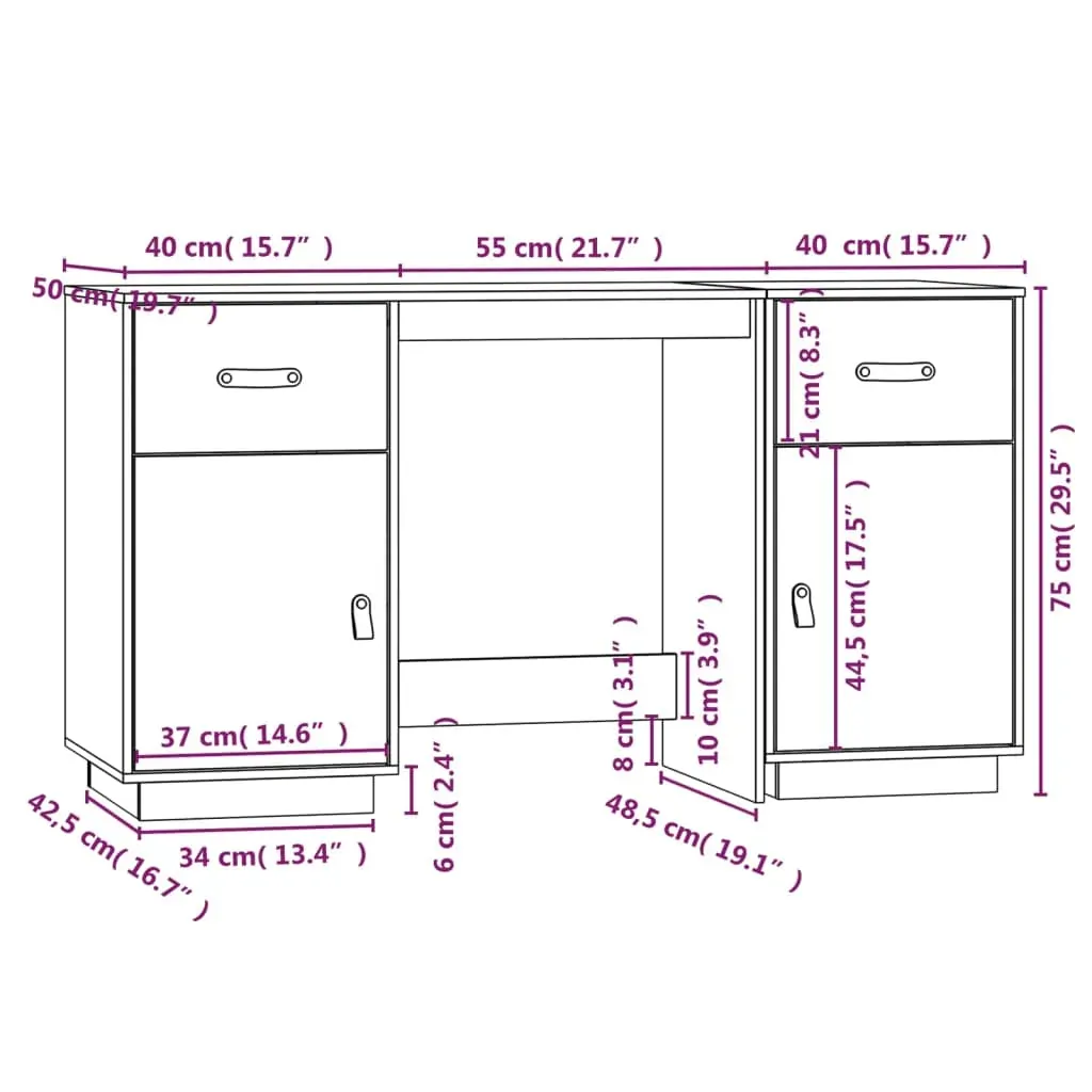 Desk with Cabinets 135x50x75 cm Solid Wood Pine Price