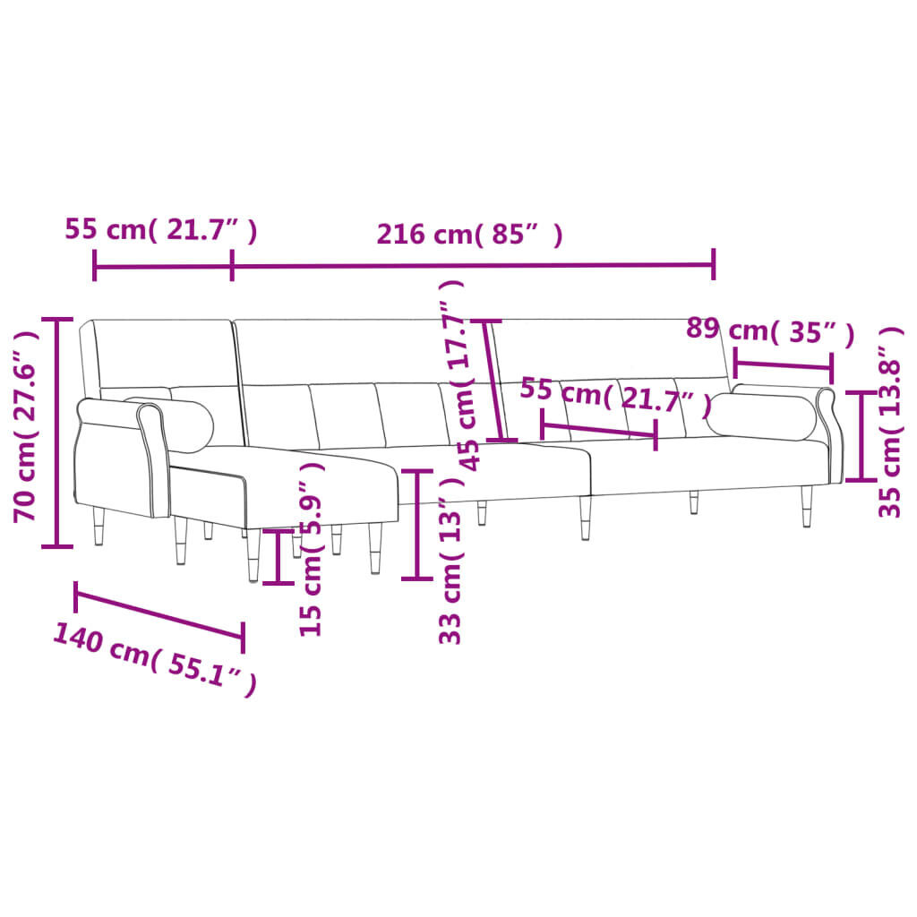 L-shaped Sofa Bed Black 271x140x70 cm Velvet Price