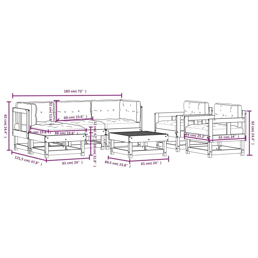 7 Piece Garden Lounge Set with Cushions White Solid Wood Price