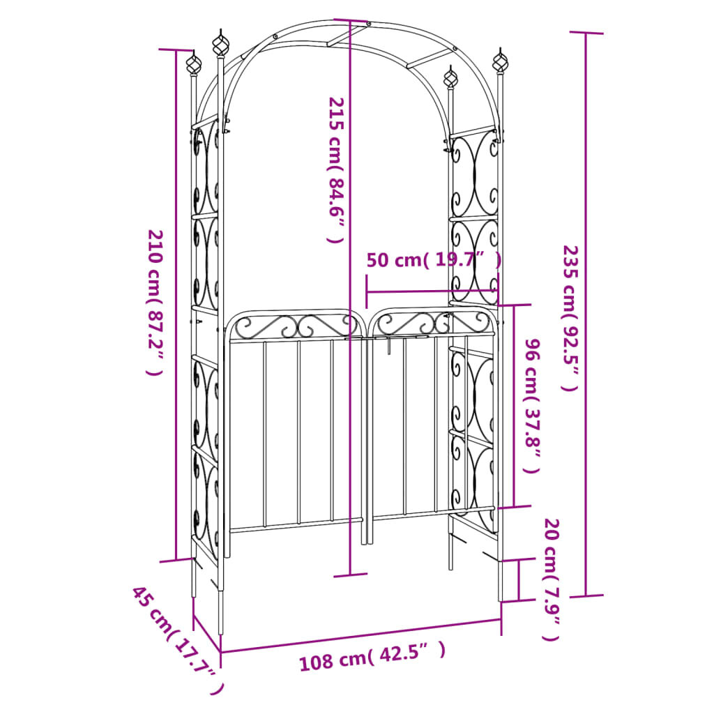 Garden Arch with Gate Black 108x45x235 cm Steel Price