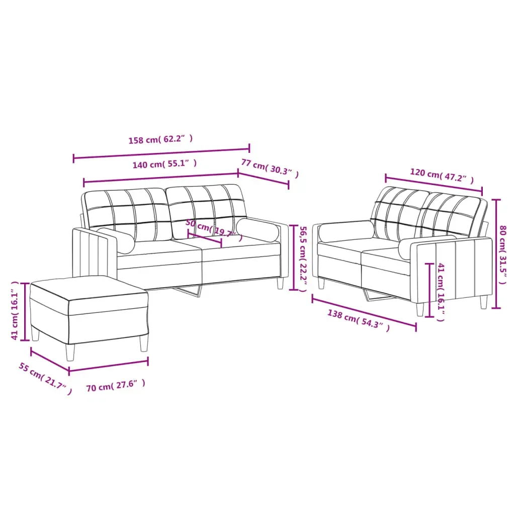 3 Piece Sofa Set with Pillows Light Grey Fabric Price