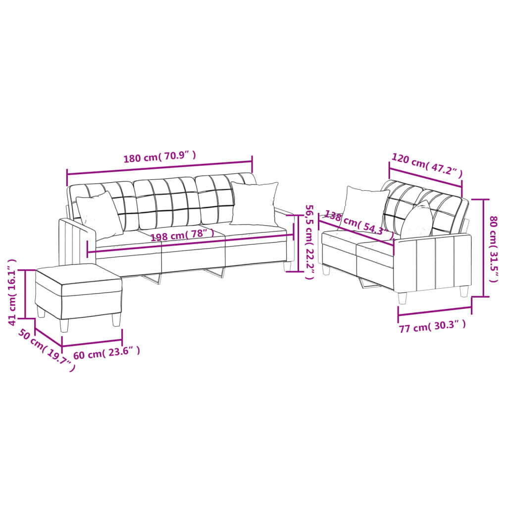 3 Piece Sofa Set with Pillows Black Faux Leather Price