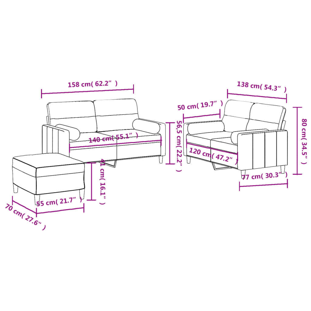 3 Piece Sofa Set with Pillows Light Grey Fabric Price