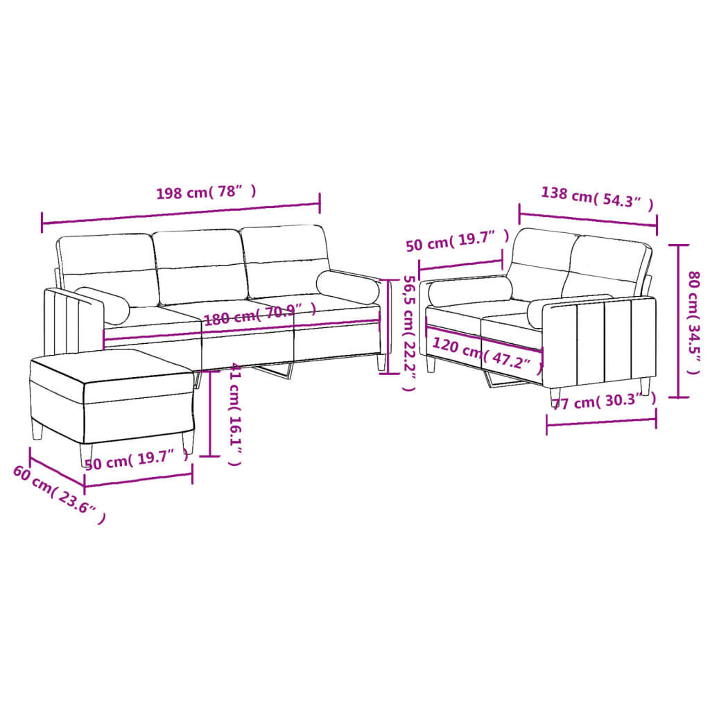 3 Piece Sofa Set with Pillows Black Fabric Price