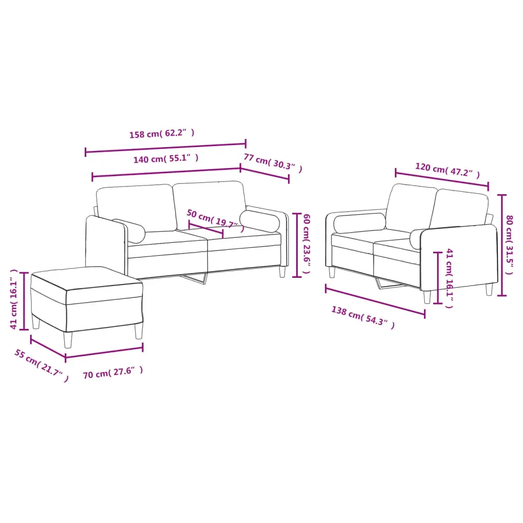 3 Piece Sofa Set with Pillows Dark Grey Velvet Price