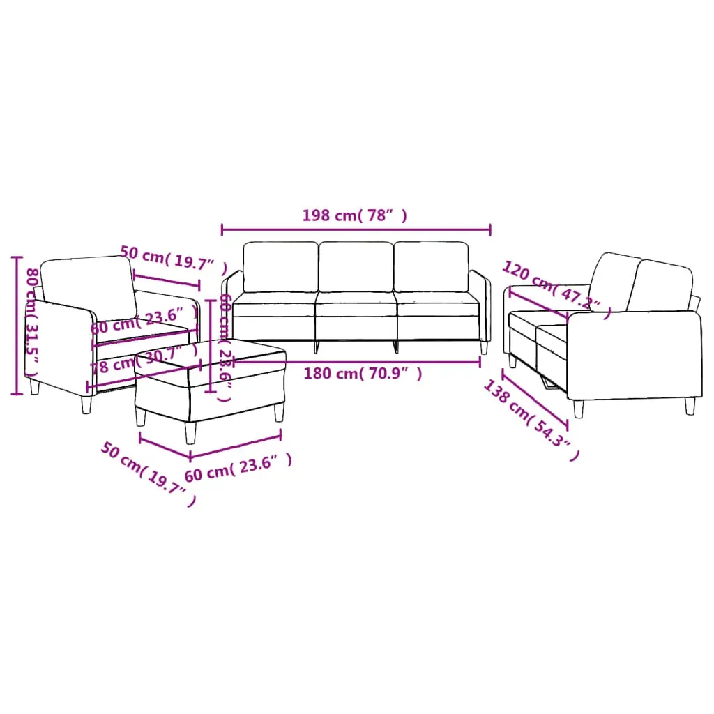 4 Piece Sofa Set with Cushions Black Fabric Price