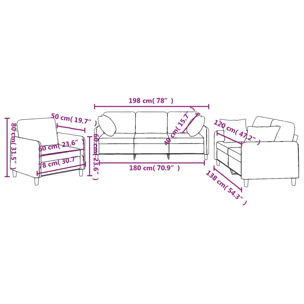 3 Piece Sofa Set with Pillows Dark Grey Fabric Price