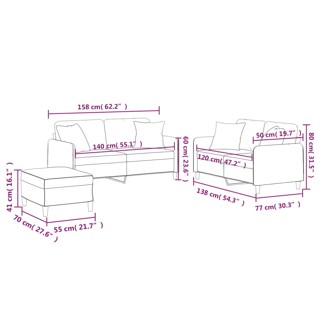 3 Piece Sofa Set with Pillows Black Fabric Price