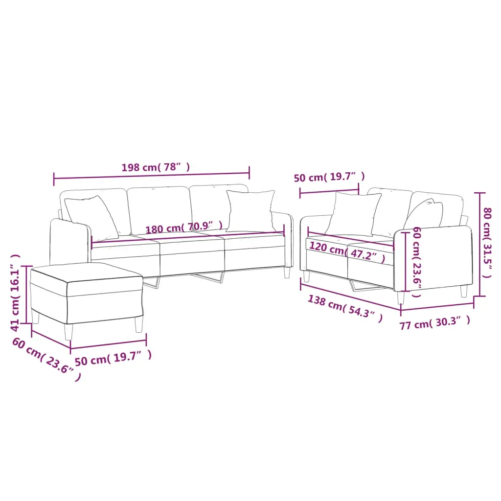 3 Piece Sofa Set with Pillows Dark Grey Fabric Price