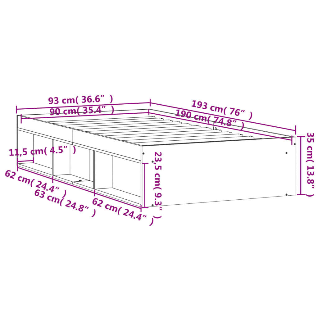 Bed Frame without Mattress Black 90x190 cm Price