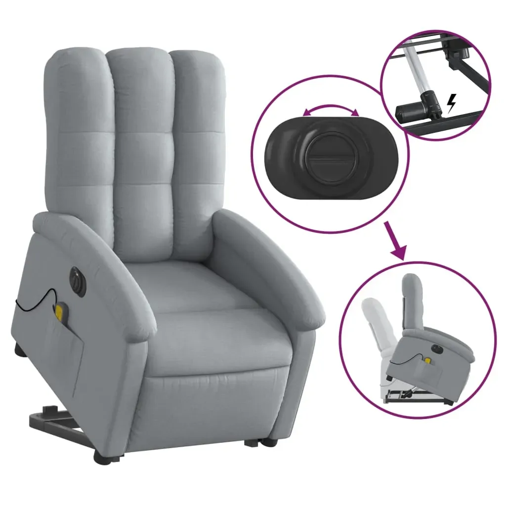 Electric Stand up Massage Recliner Chair Light Grey Fabric Price