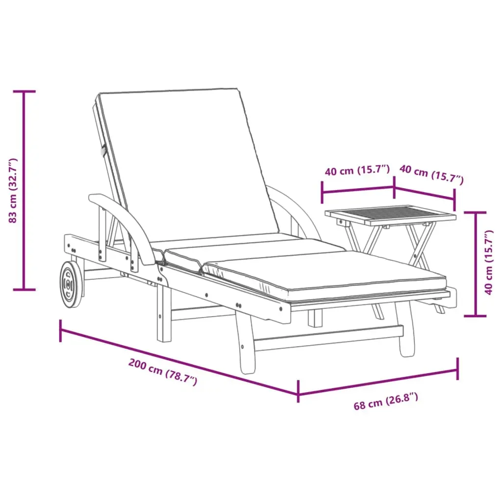 Sun Lounger with Cushion and Table Solid Wood Acacia Price