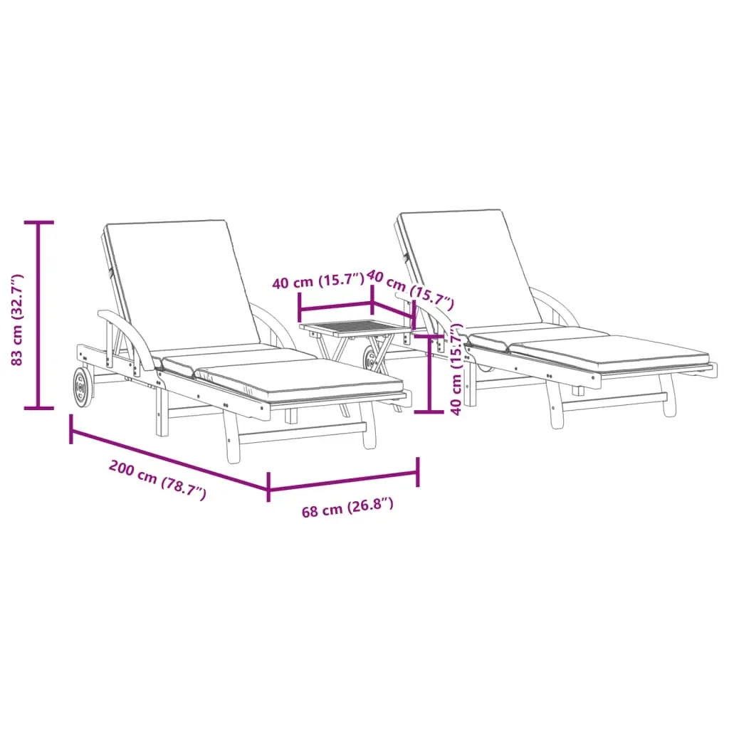 Sun Loungers 2 pcs with Table Solid Wood Acacia Price