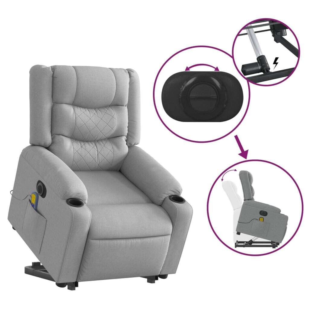 Electric Stand up Massage Recliner Chair Light Grey Fabric Price