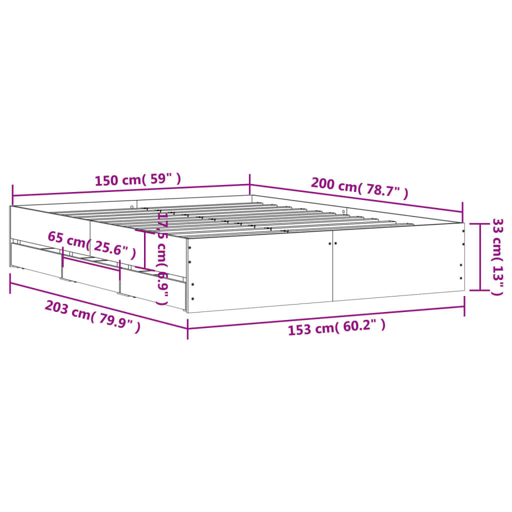 Bed Frame with Drawers without Mattress Sonoma Oak 150x200 cm Price