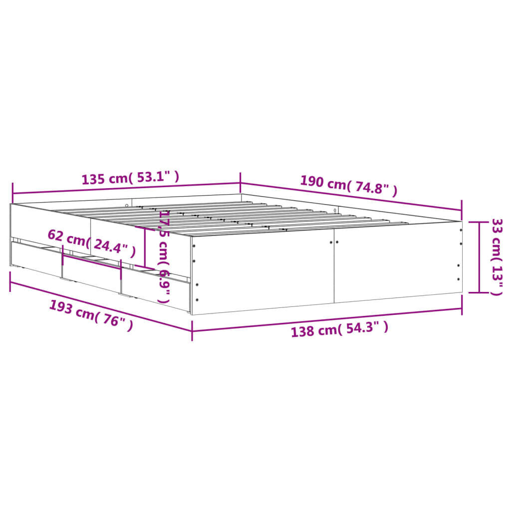 Bed Frame with Drawers without Mattress Sonoma Oak 135x190 cm Price