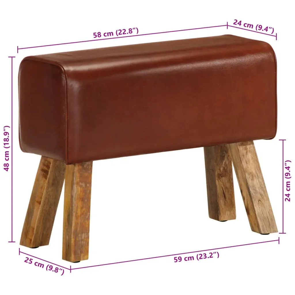 Gym Bok Bench 58 cm Brown Real Leather and Solid Mango Wood Price