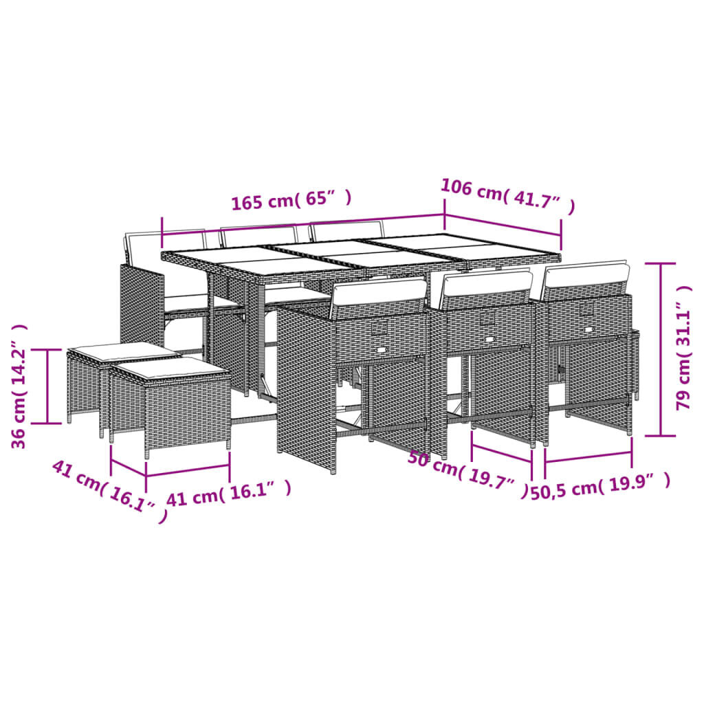 11 Piece Garden Dining Set with Cushions Grey Poly Rattan Price