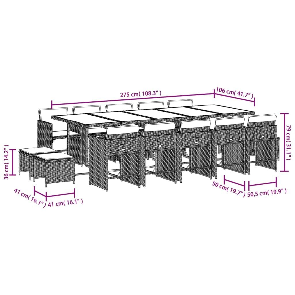 15 Piece Garden Dining Set with Cushions Mix Beige Poly Rattan Price