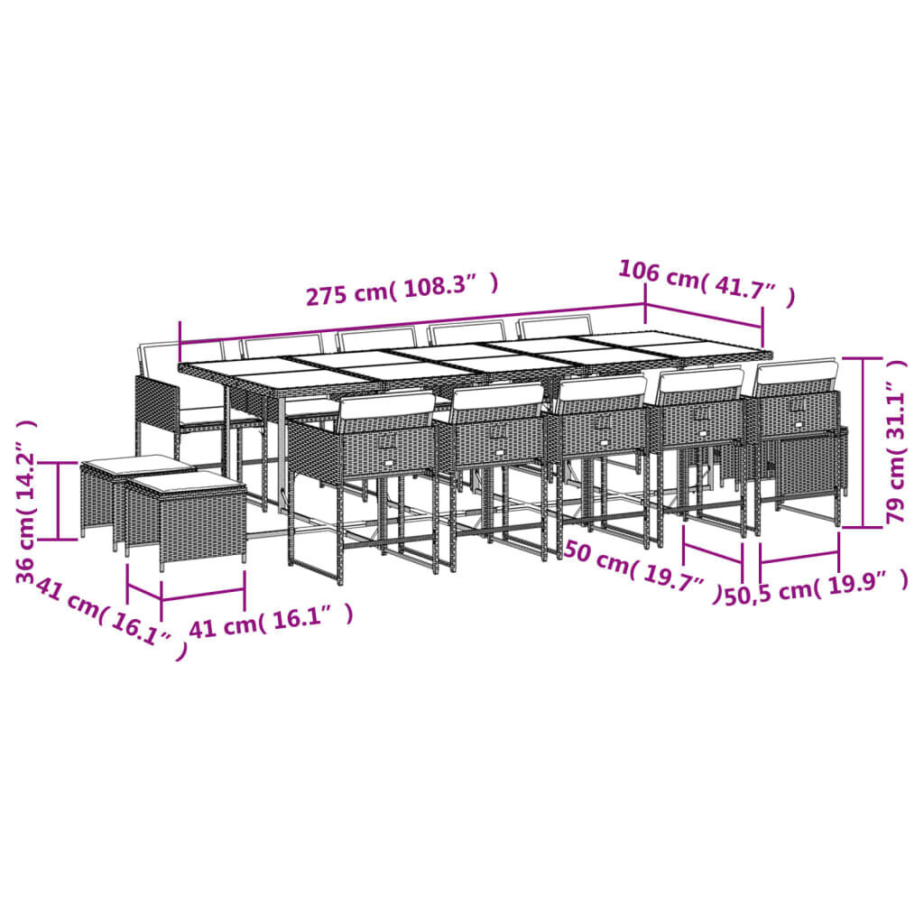 15 Piece Garden Dining Set with Cushions Light Grey Poly Rattan Price