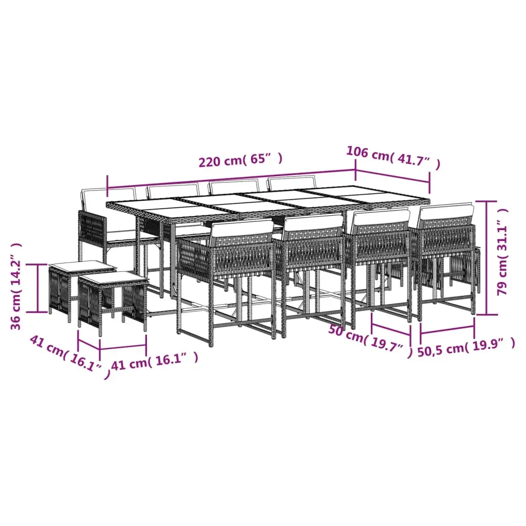 13 Piece Garden Dining Set with Cushions Light Grey Poly Rattan Price