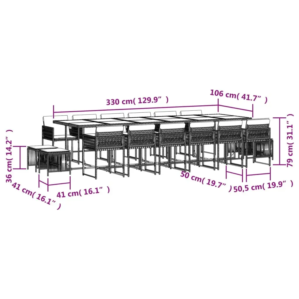 17 Piece Garden Dining Set with Cushions Light Grey Poly Rattan Price