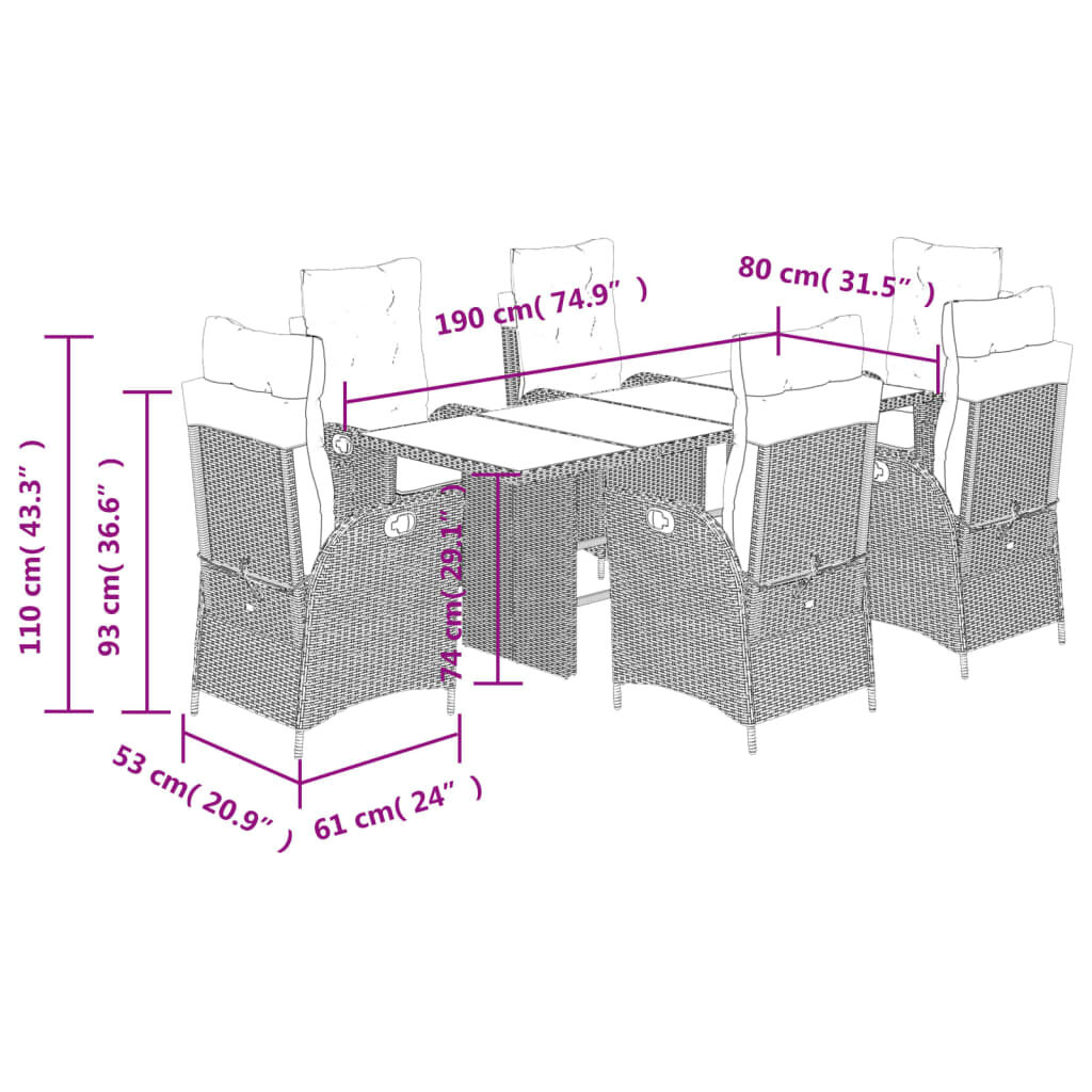 7 Piece Garden Dining Set with Cushions Grey Poly Rattan Price