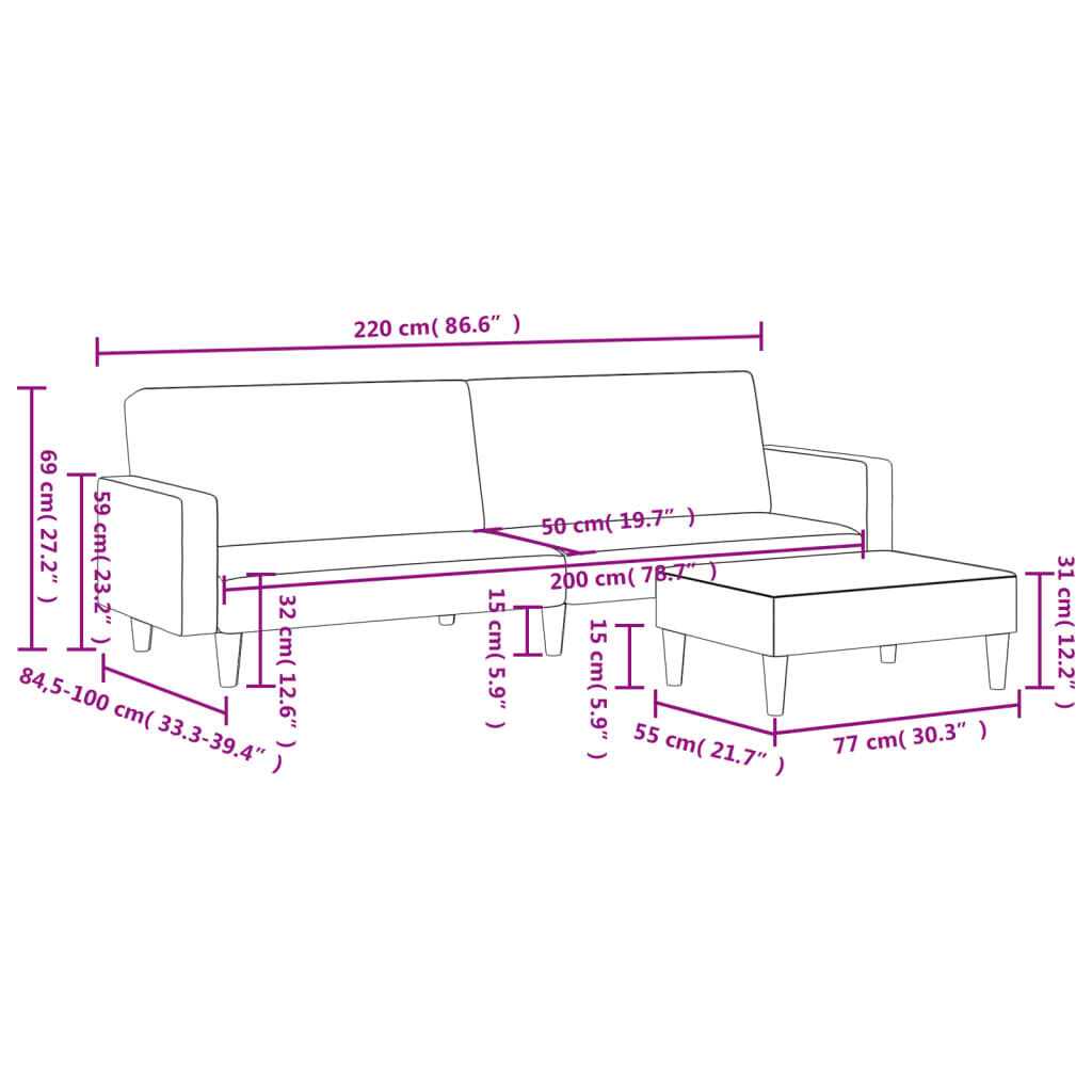 2-Seater Sofa Bed with Footstool Dark Grey Velvet Price