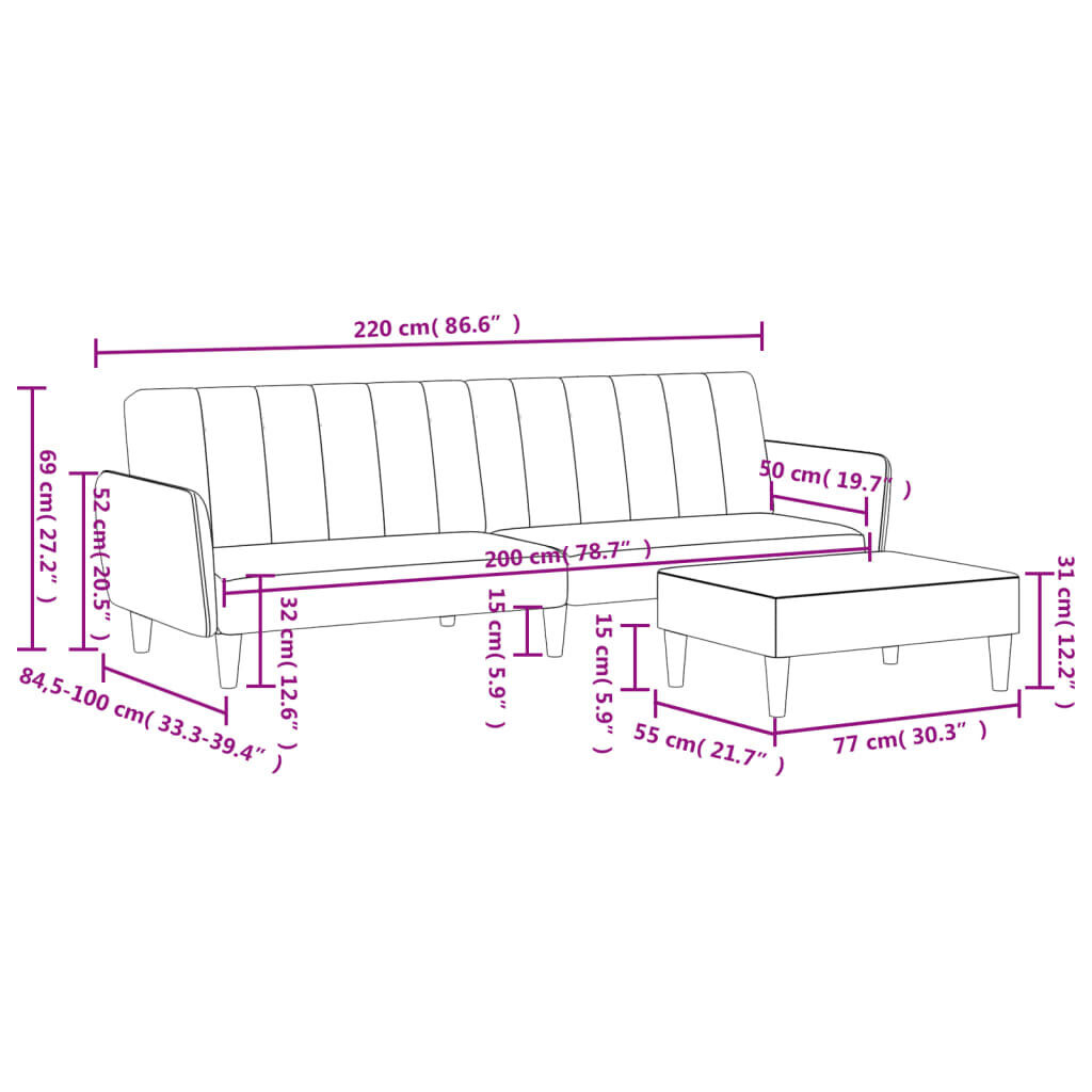 2-Seater Sofa Bed with Footstool Black Velvet Price