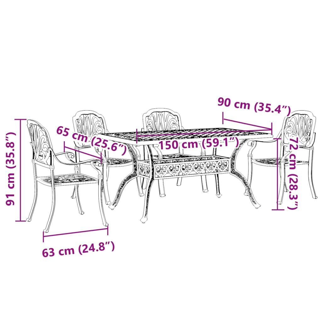 5 Piece Garden Dining Set Bronze Cast Aluminium Price
