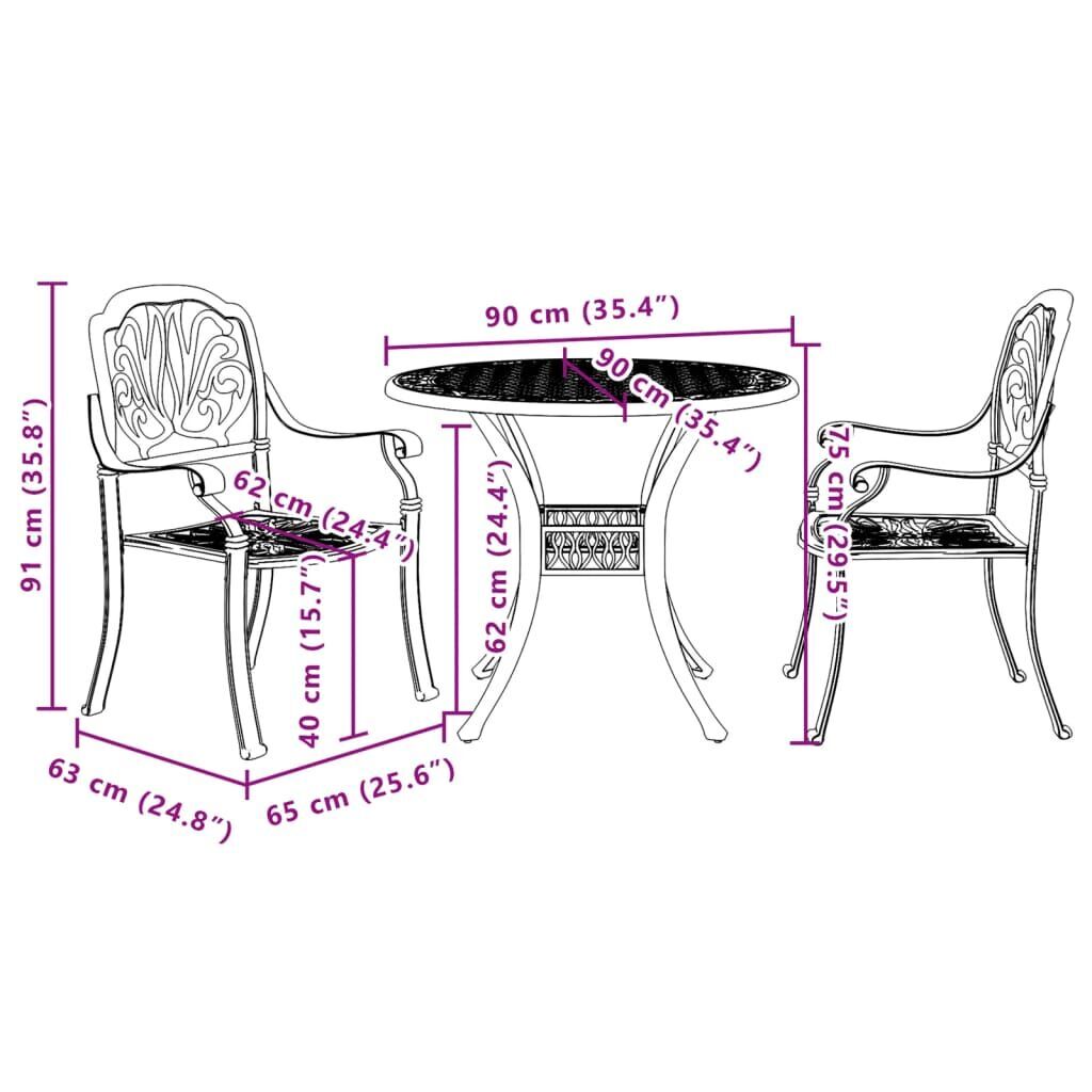 3 Piece Bistro Set Bronze Cast Aluminium Price
