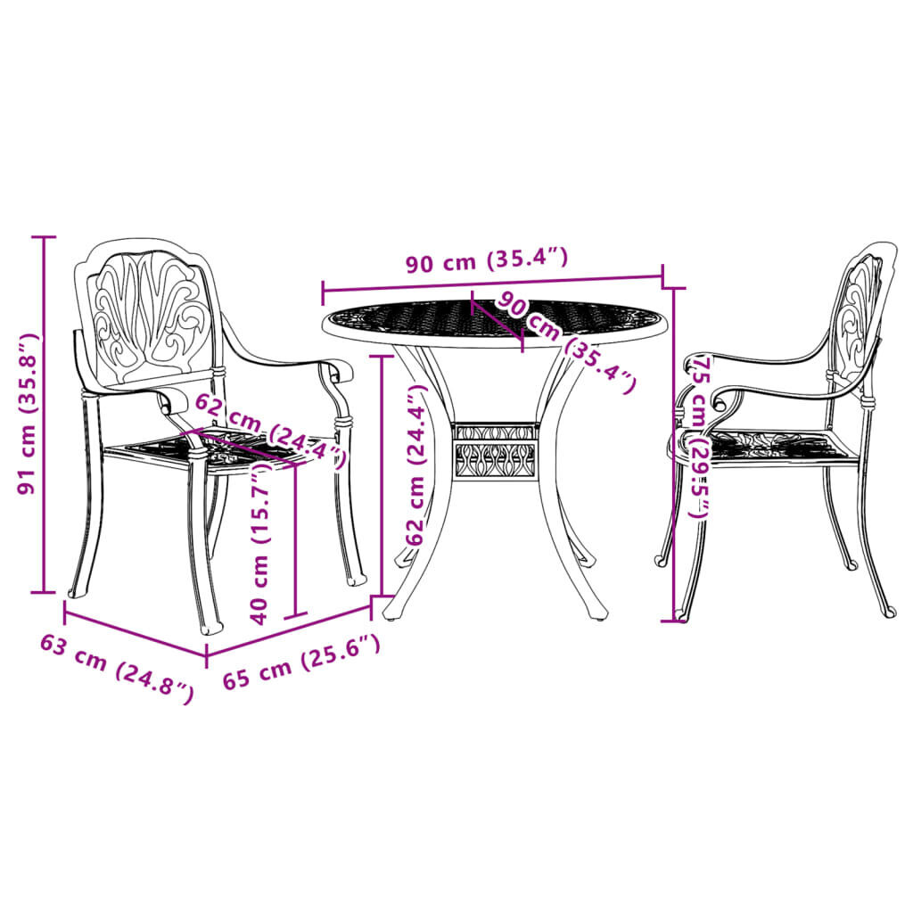 3 Piece Bistro Set Black Cast Aluminium Price