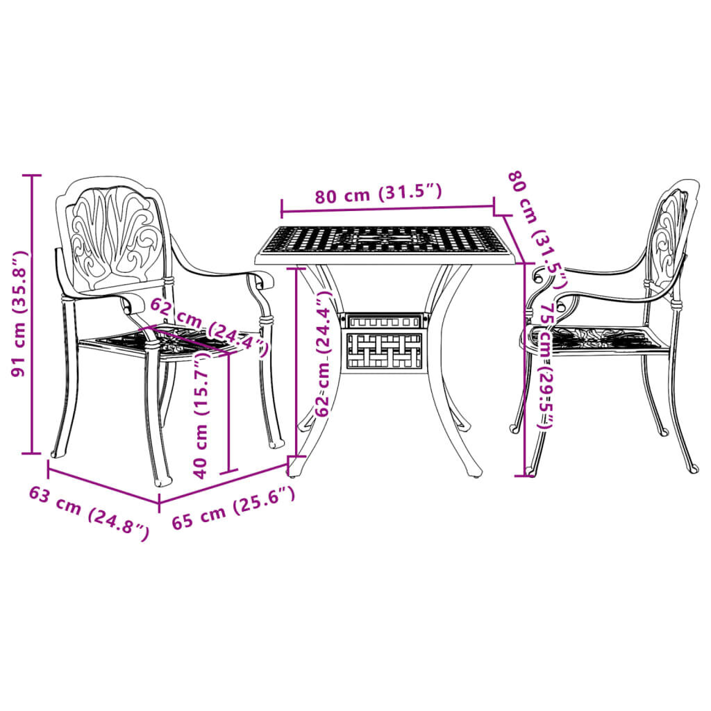3 Piece Bistro Set Black Cast Aluminium Price