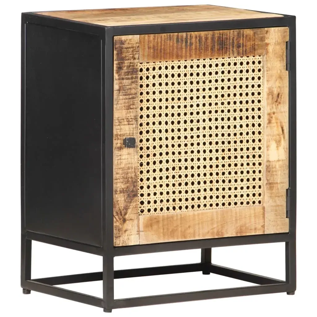 Bedside Cabinet 40x30x50 cm Rough Mango Wood and Natural Cane Price