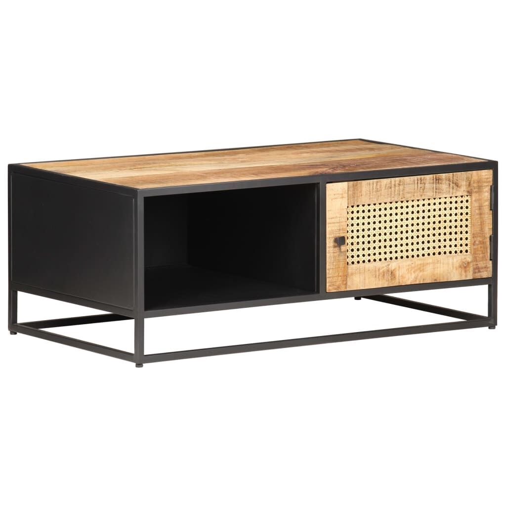 Coffee Table 90x50x35 cm Rough Mango Wood and Natural Cane Price